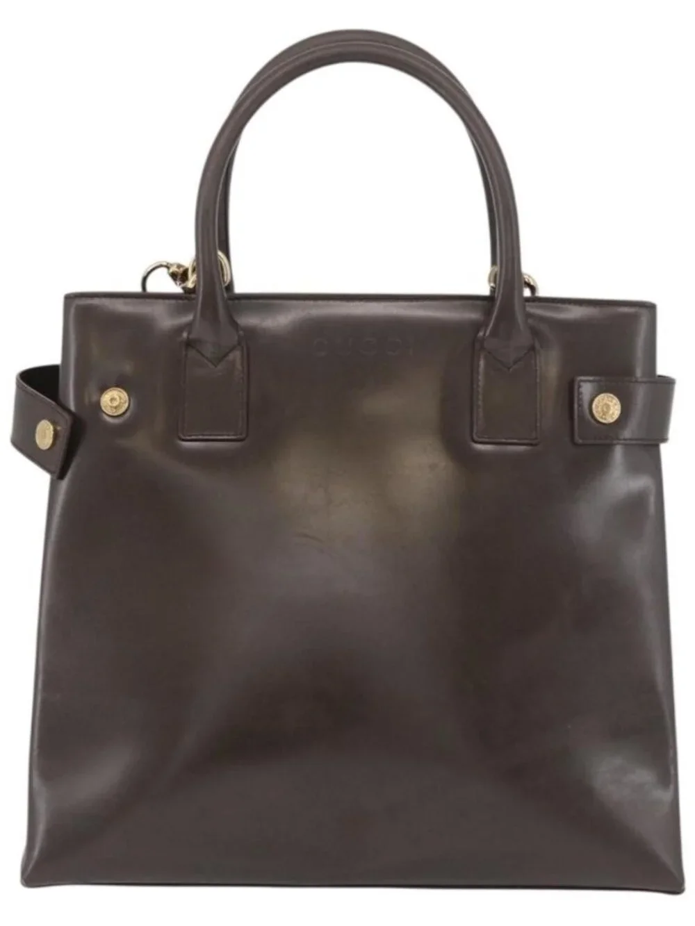 GUCCI Hand Bag Patent leather 2way Brown Gold Auth